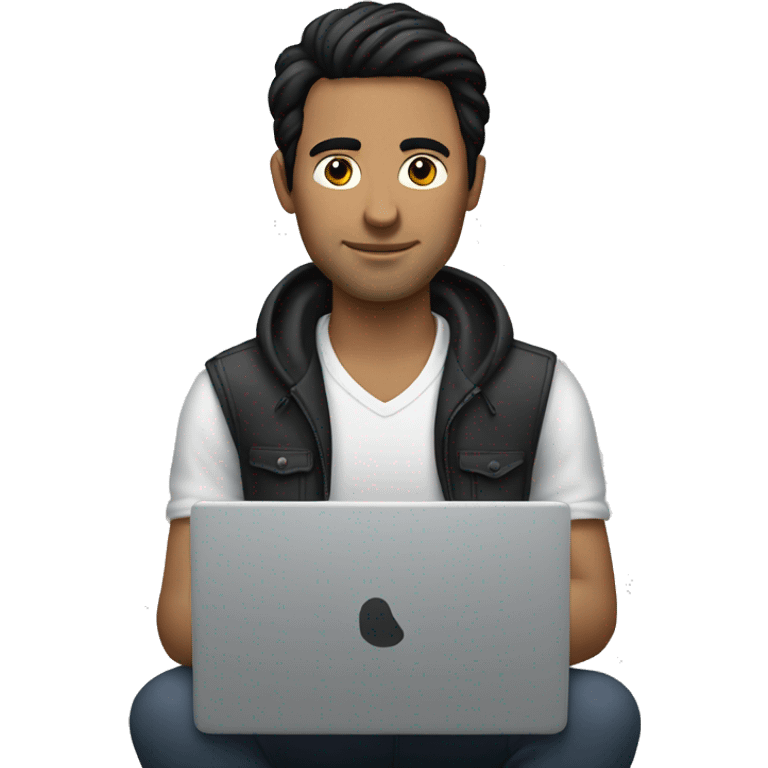 white man with black hair on his laptop emoji