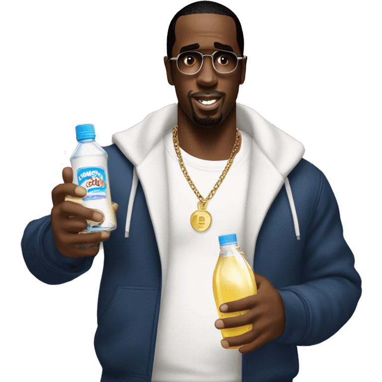 P Diddy holding a bottle of Johnson's Baby Oil emoji