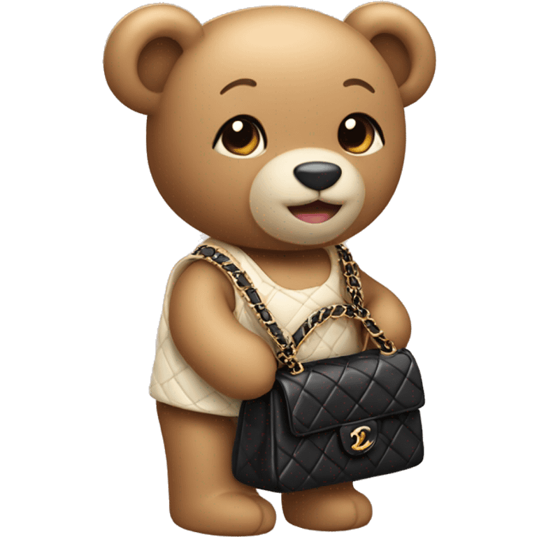 Cute teddy bear holding a Chanel bag emoji