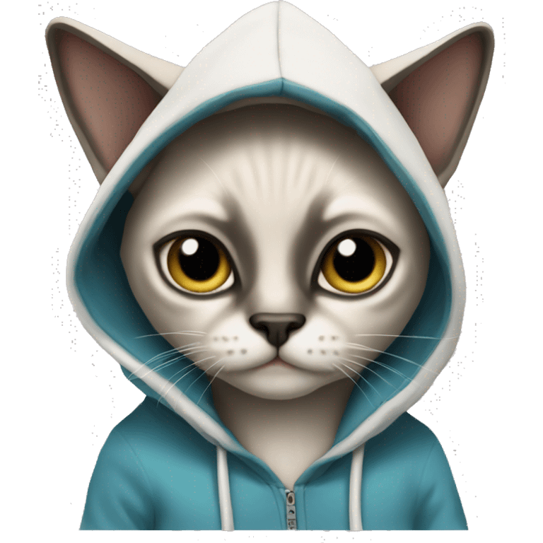 Siamese cat with hoodie that has 44 emoji