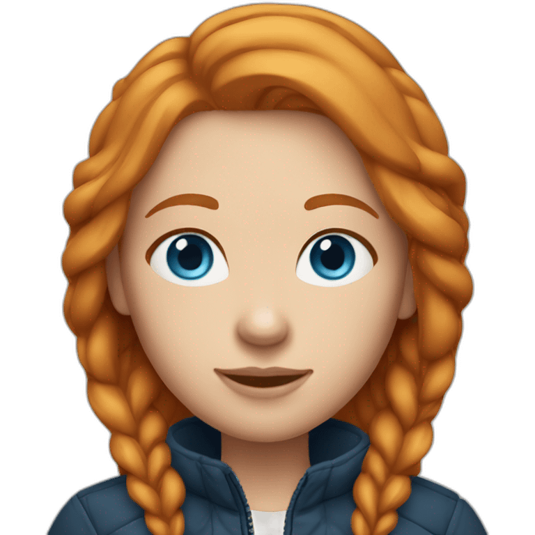 Straight ginger hair and blue eyes woman with a Canadian jacket emoji