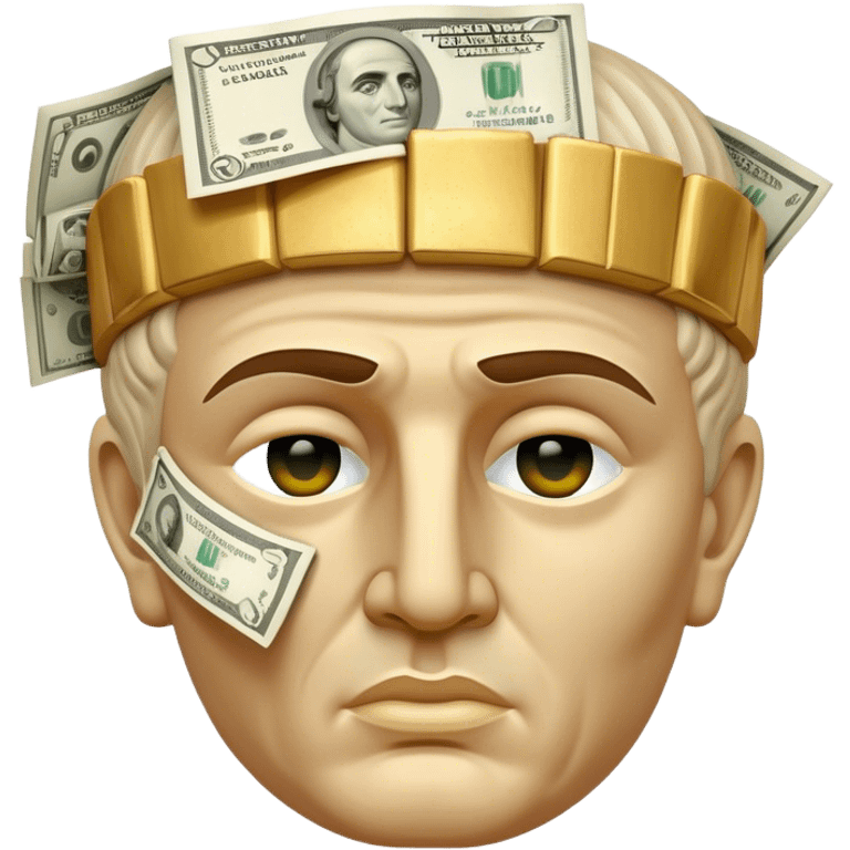 portrait of roman caesar statue head with cash on eyes emoji