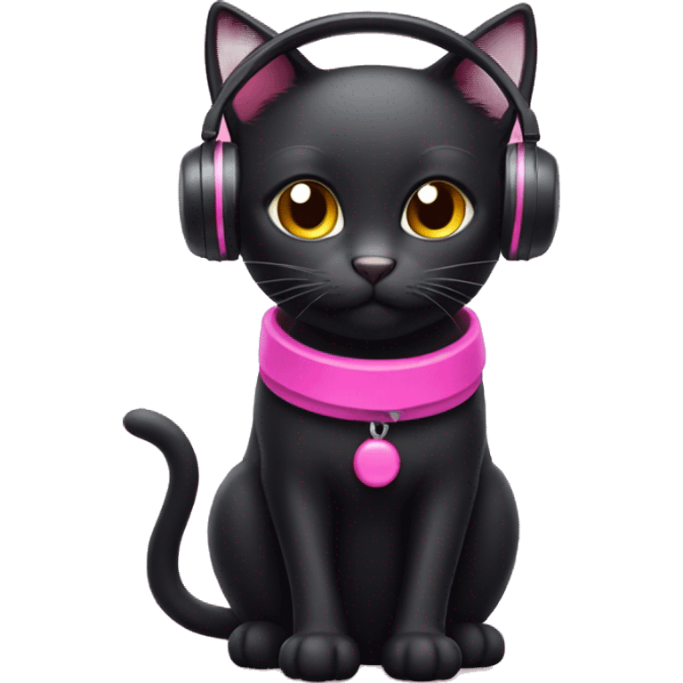 black cat with pink heaphones emoji