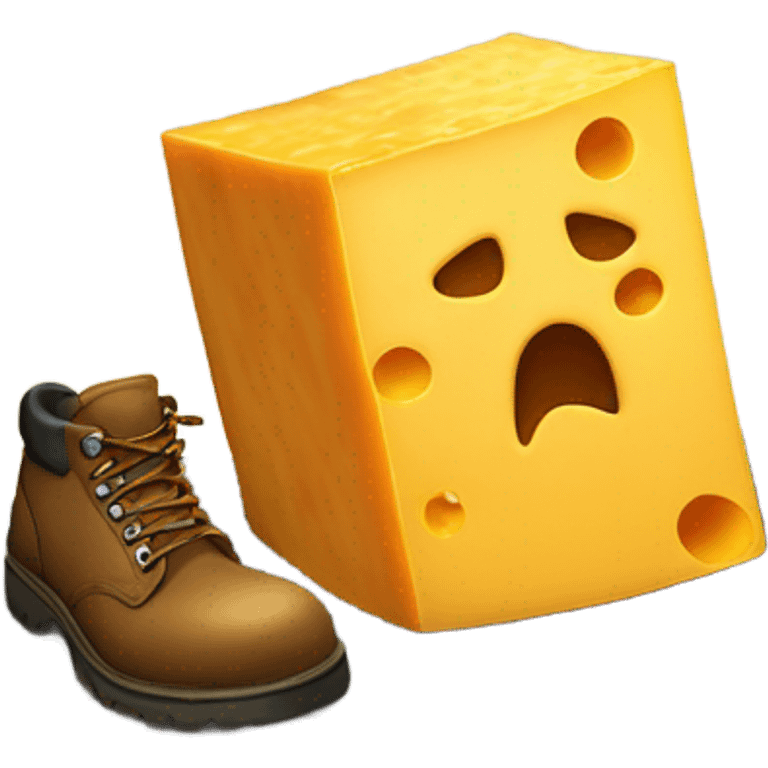 A block cheddar cheese being kicked in with a heavy steel toe boot emoji