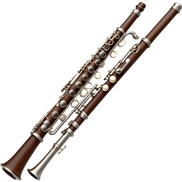 Cinematic Realistic Oboe, slender and elegant dark wood body, silver-plated keys catching soft highlights, delicate reed resting at the top, glowing with refined and classical beauty. emoji