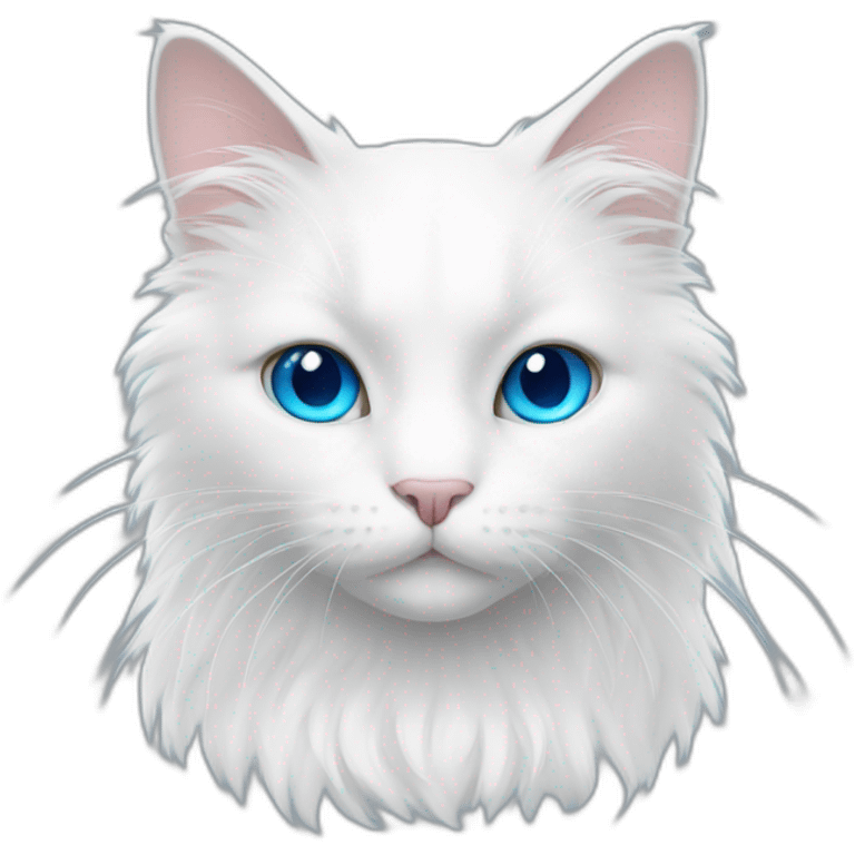 White cat with long fluff and blue eyes emoji