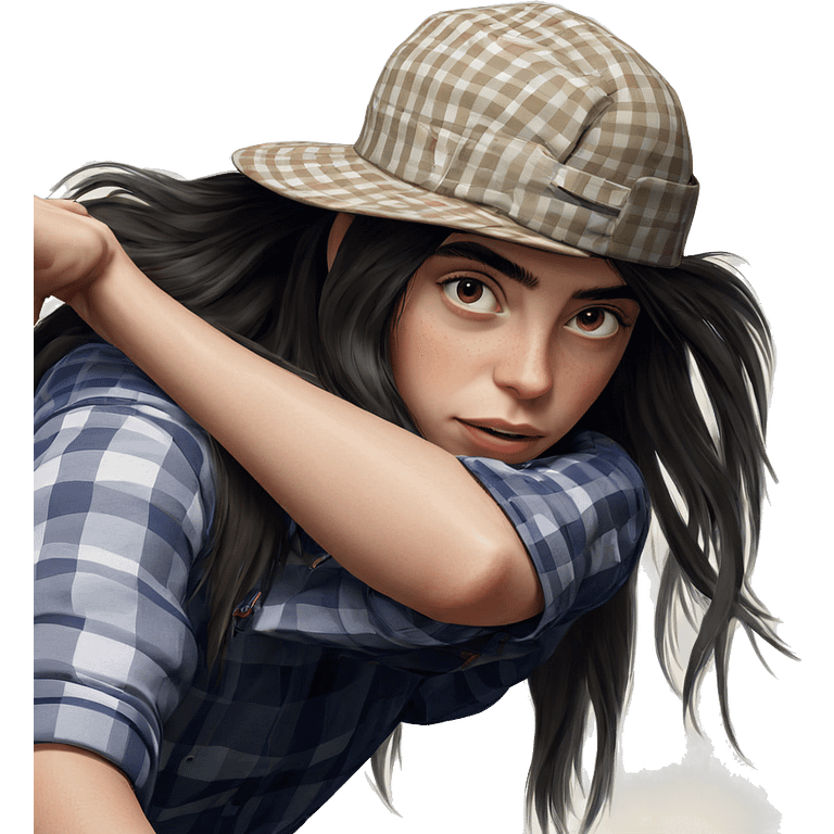 girl in plaid shirt with hat emoji