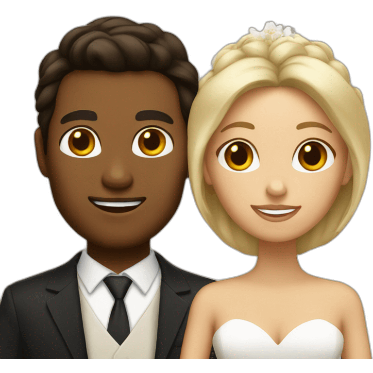 Tan Woman with dark brown hair and man with blonde hair getting married emoji