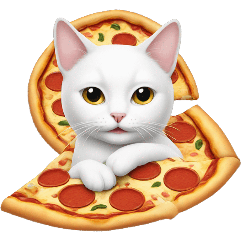 White cat with pizza emoji