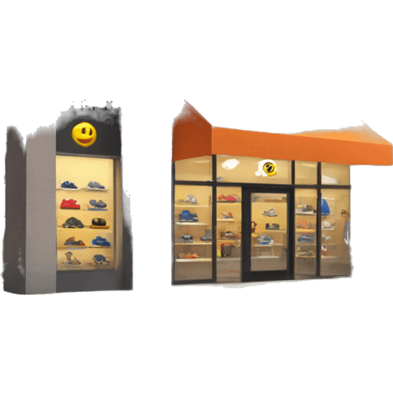 “Sports store exterior with a sleek design, large windows displaying athletic gear, bold signage, and an inviting entrance with modern doors.” emoji