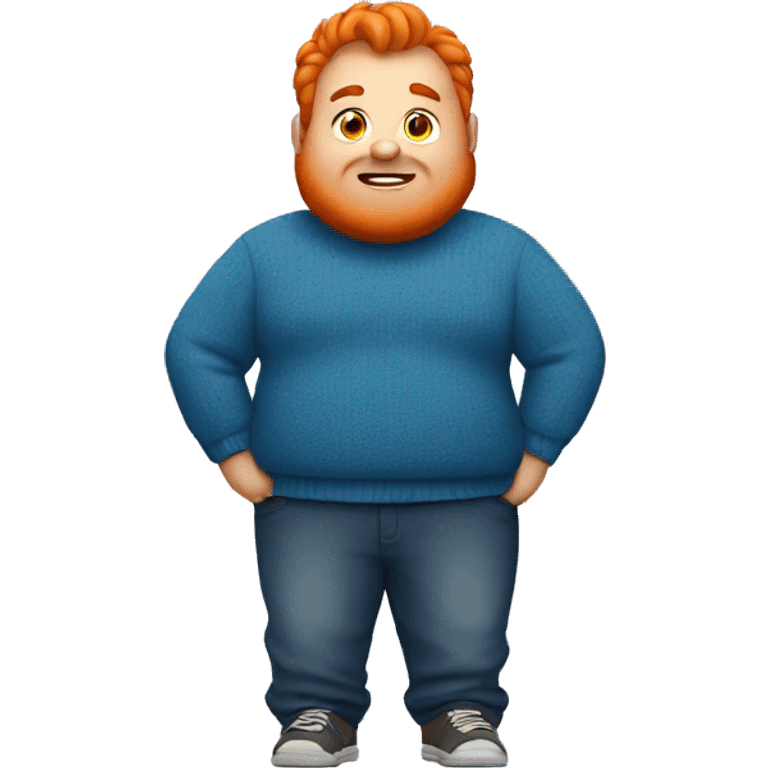 a fat man with blue sweater and orange hair emoji