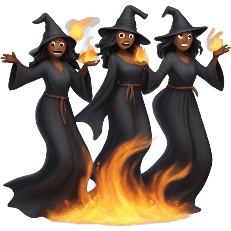 Three witches dance around fire  emoji