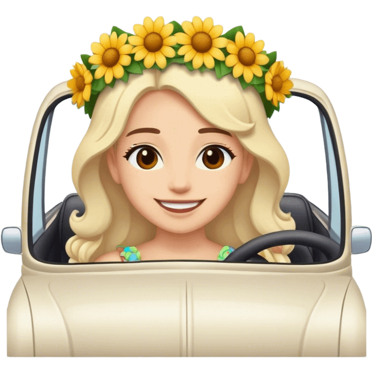 flower adorned beauty in car smiling emoji