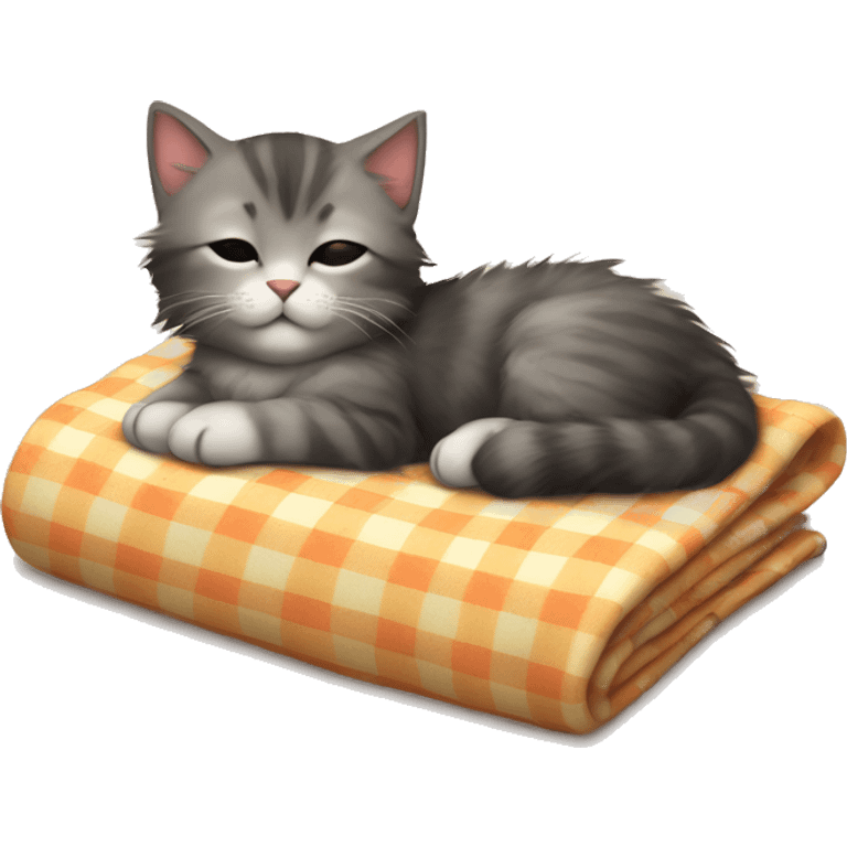 Fluffy kitten sleeping on a blanket emoji