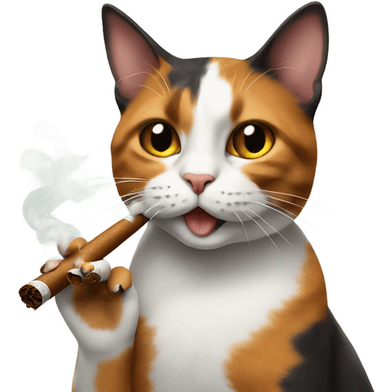 Calico Cat smoking a cigar emoji