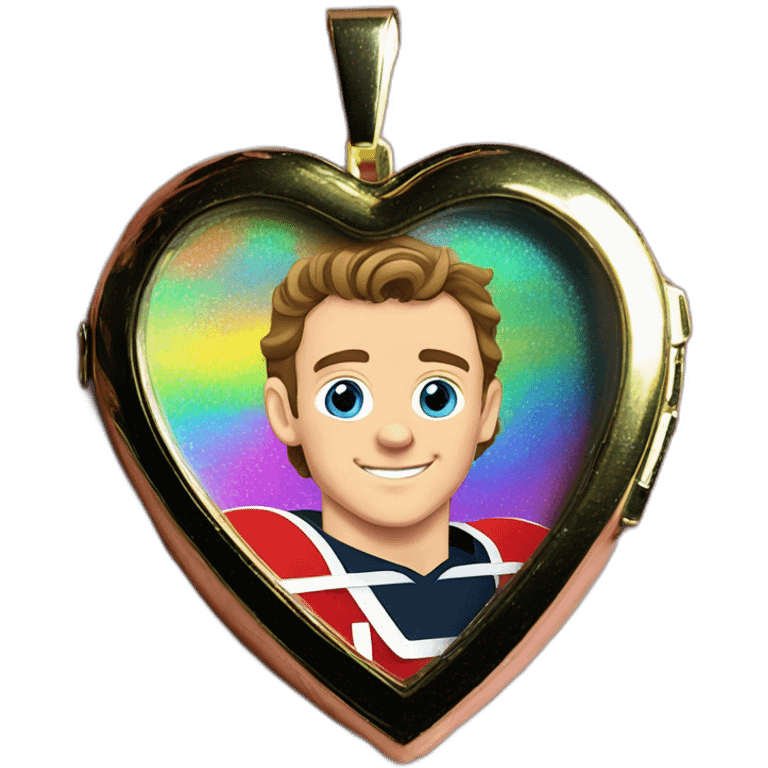 Jonathan Toews inside a rainbow locket heart emoji