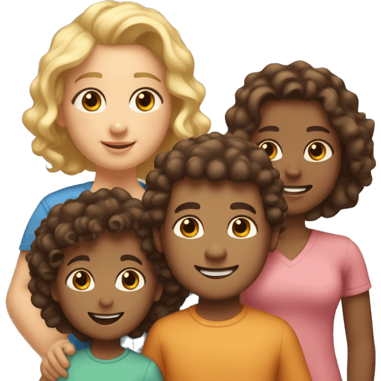 Family of 5. Dad brown hir, mom dark-brown curly hair, oldest boy blonde curl hair, oldest girl light brown hair, toddler boy, brown hair. emoji