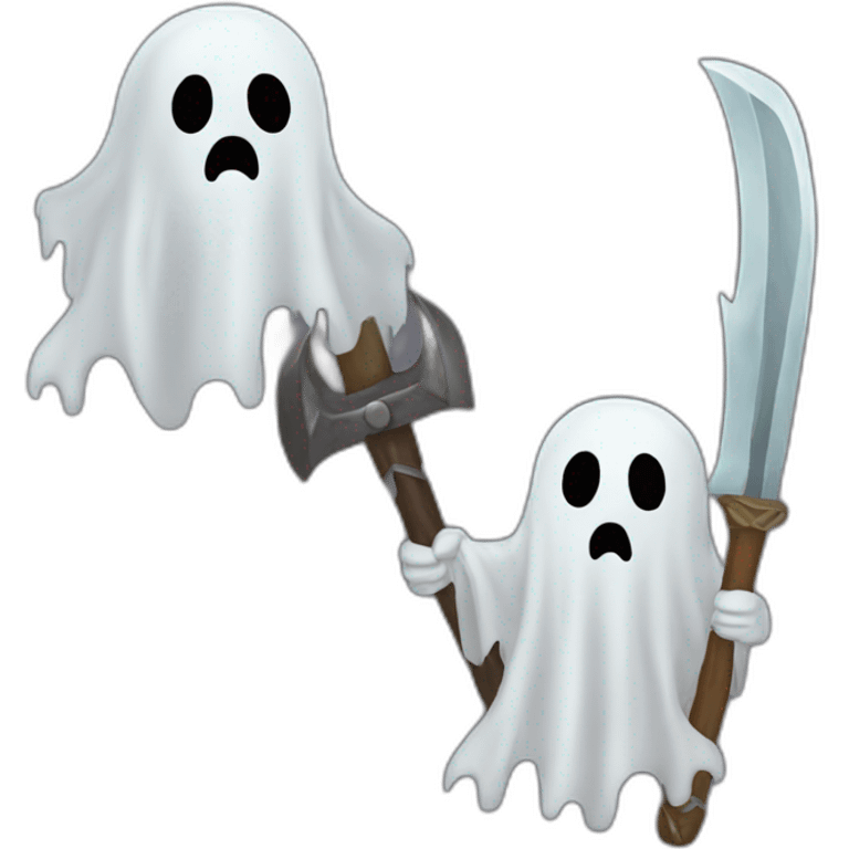 A ghost with a sword vs a zombie with a pickaxe emoji