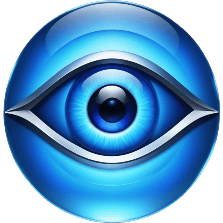 Cinematic Realistic image of a glass Evil Eye blue stone, rendered with translucent, luminous blue hues and finely cut facets that catch soft reflective light, set against a dark, minimalist backdrop to emphasize its mystical allure. emoji