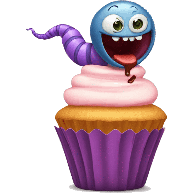 A worm eating a cupcake emoji