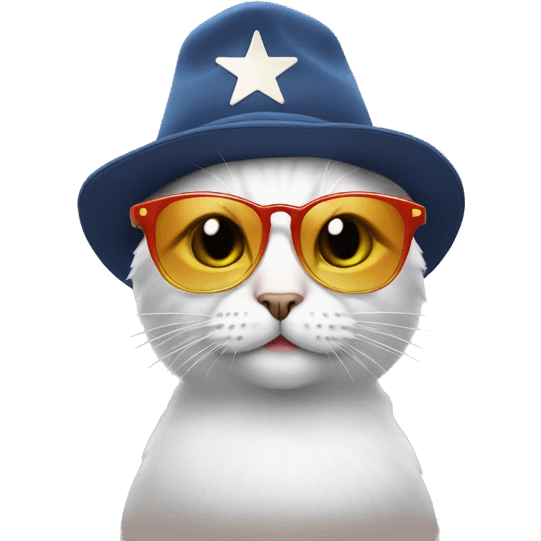 cat wearing sunglasses and a star hat emoji