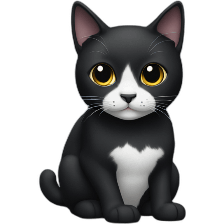 black cat with white chest and black face emoji