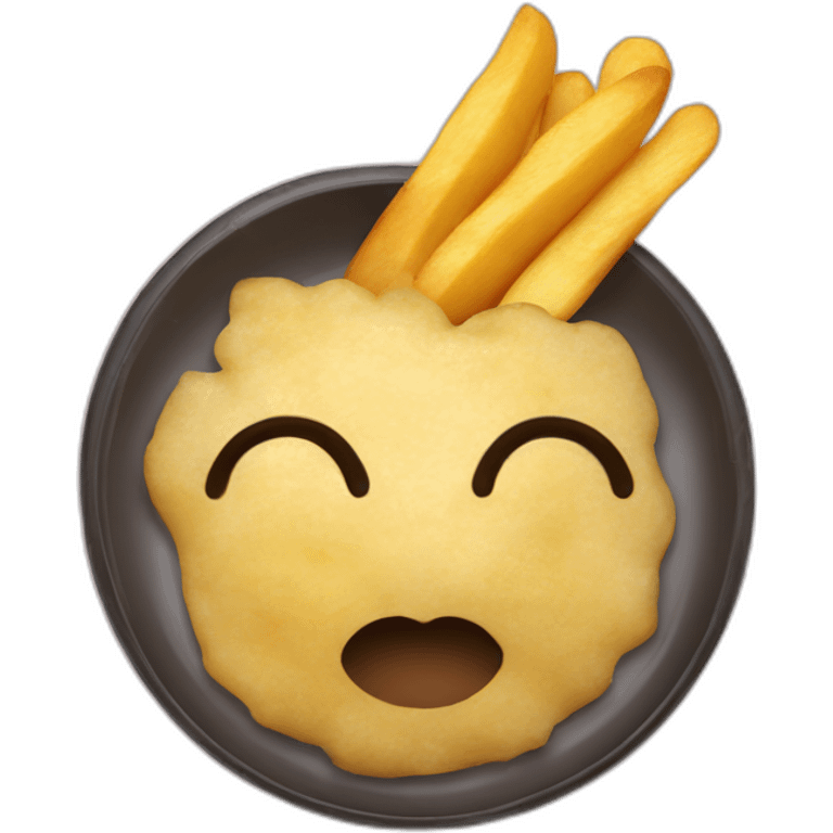 Una sarten con patatas fritas  riendose emoji