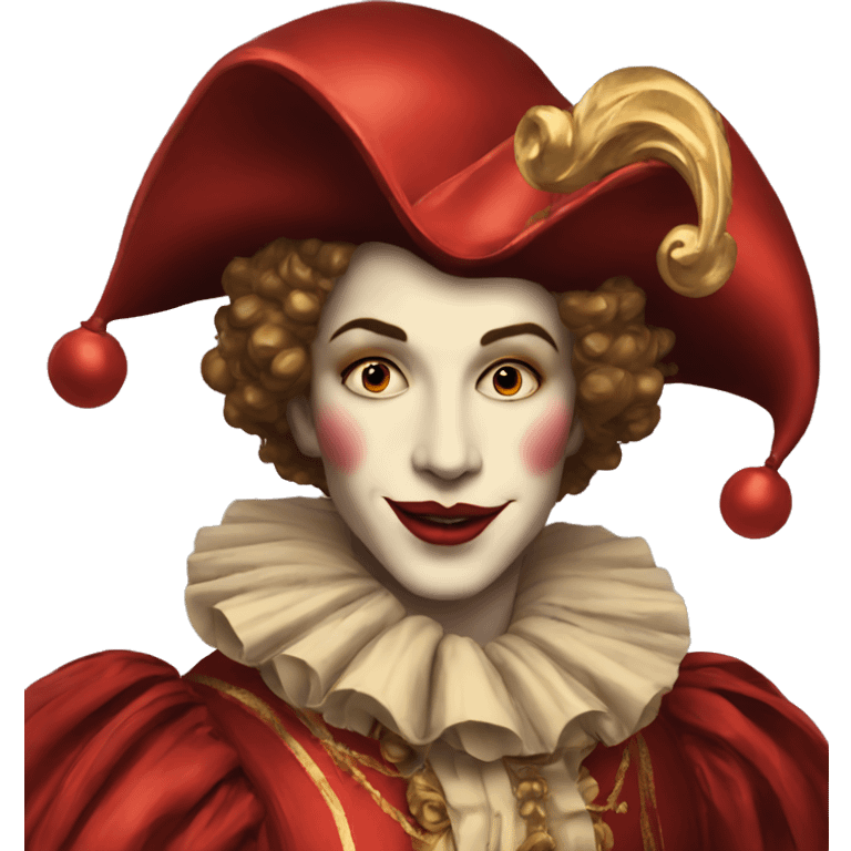 Vintage Jester high cheekbones, red, gilded  emoji