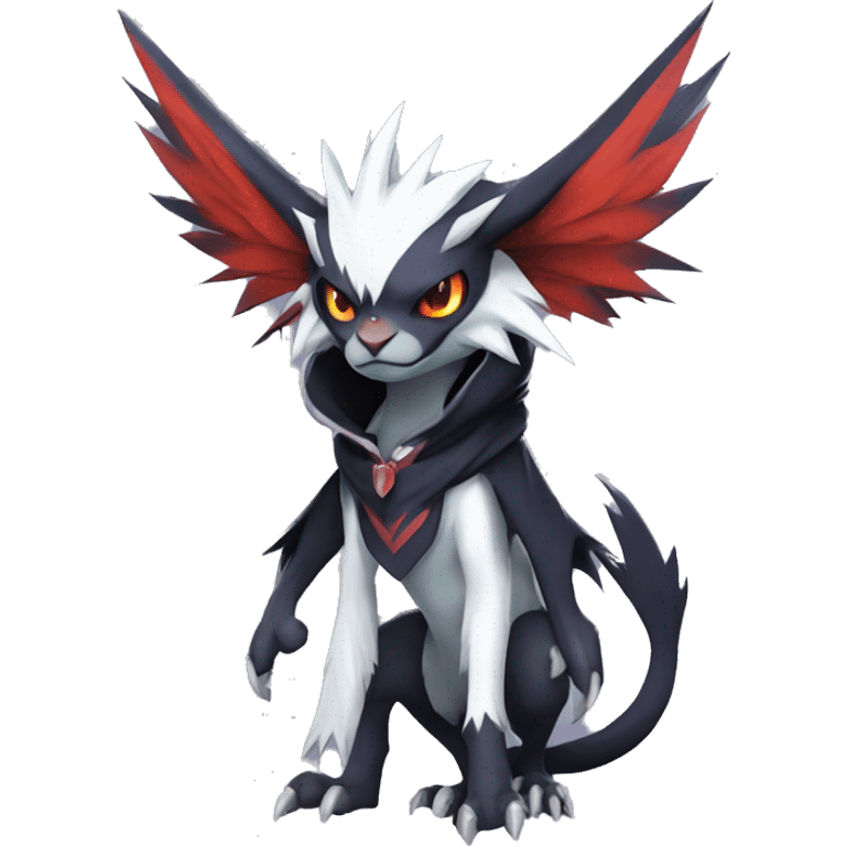 Cool Dark Edgy Absol-Noivern-Quilava-Litten-Pokémon with edgy stripes hoodie spiked collar punk Full Body emoji