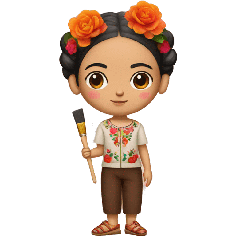 full body frida kahlo kid with paintbrush emoji