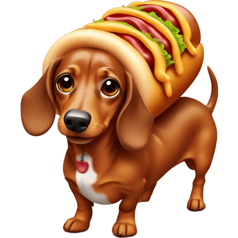 dachshund wearing hot dog costume  emoji