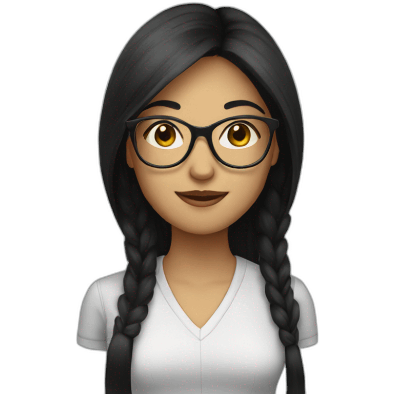 female, long black hair, with glasses emoji