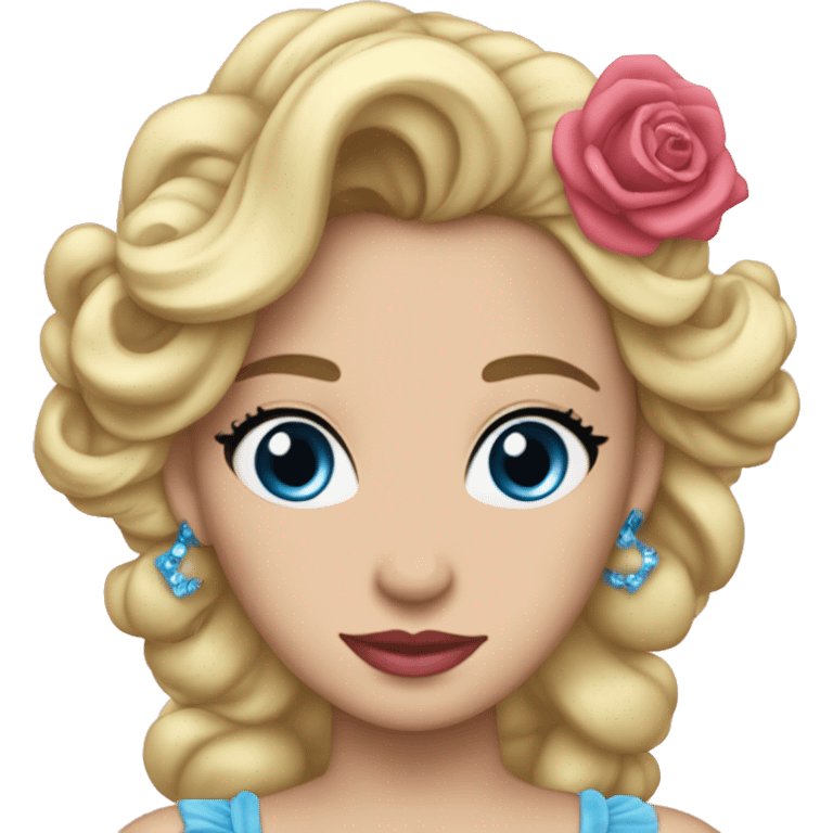 Cenicienta con vestido azul y labios rosas y cabello lacio  emoji