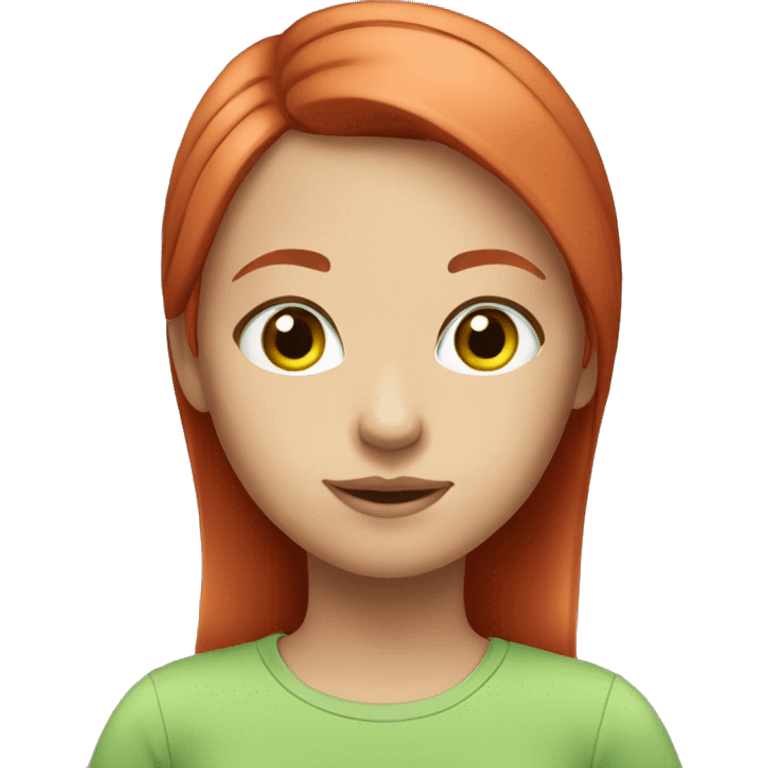 girl, red straight hair, light green eyes, fair skin in a T-shirt emoji