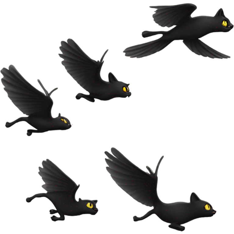 Black cats chasing a bird emoji