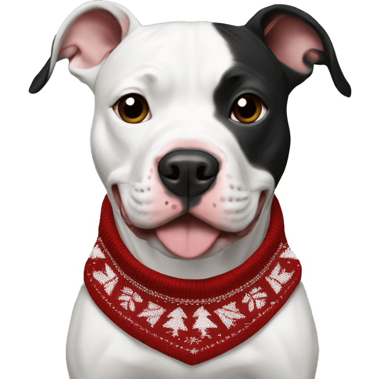 Black and white pitbull with Christmas sweater emoji