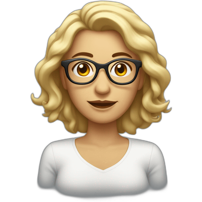 mujer blanca, con cabello suelto lacio, largo a la cintura, con lentes claros emoji