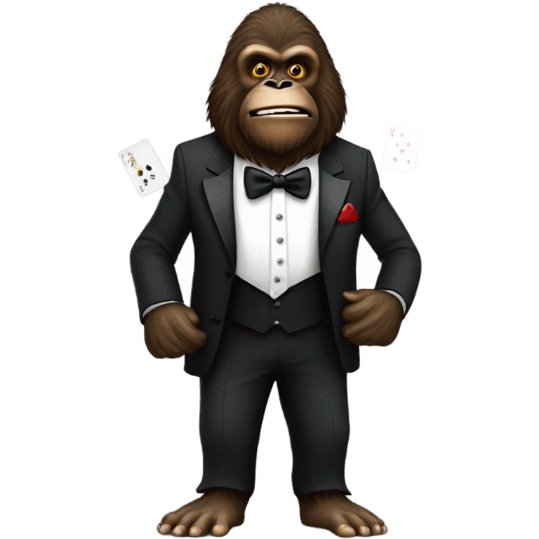 Bigfoot in a tuxedo with poker cards emoji