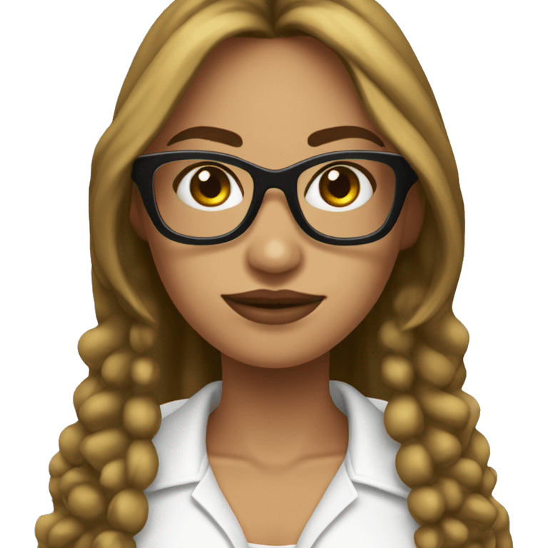 Chica blanca de cabello largo negro con gafas blancas emoji