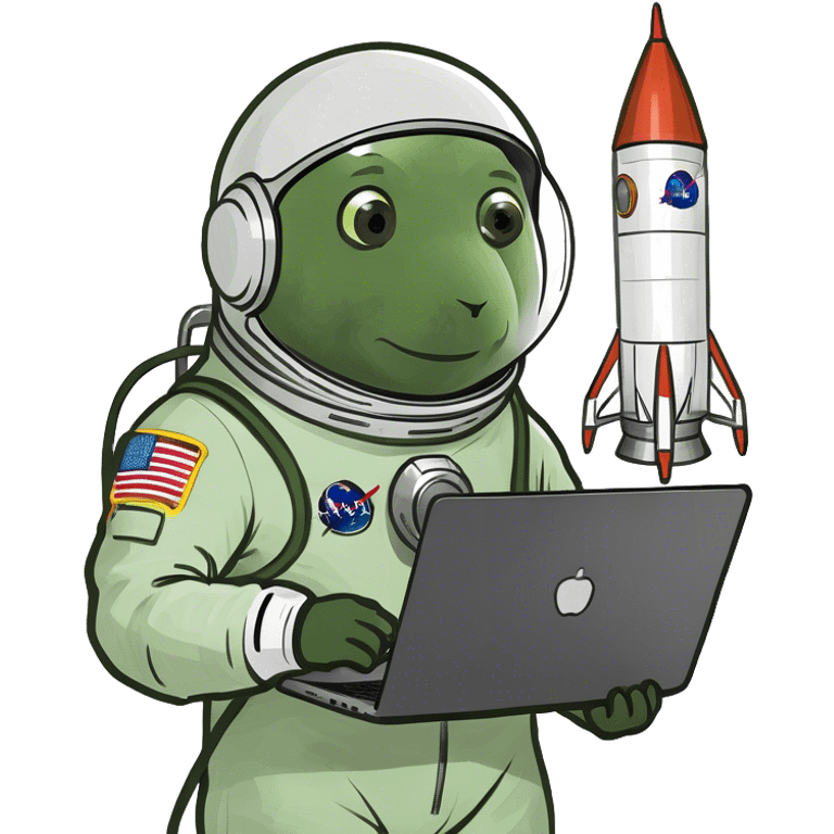 astronaut scientist with a rocket and a computer, on moon emoji