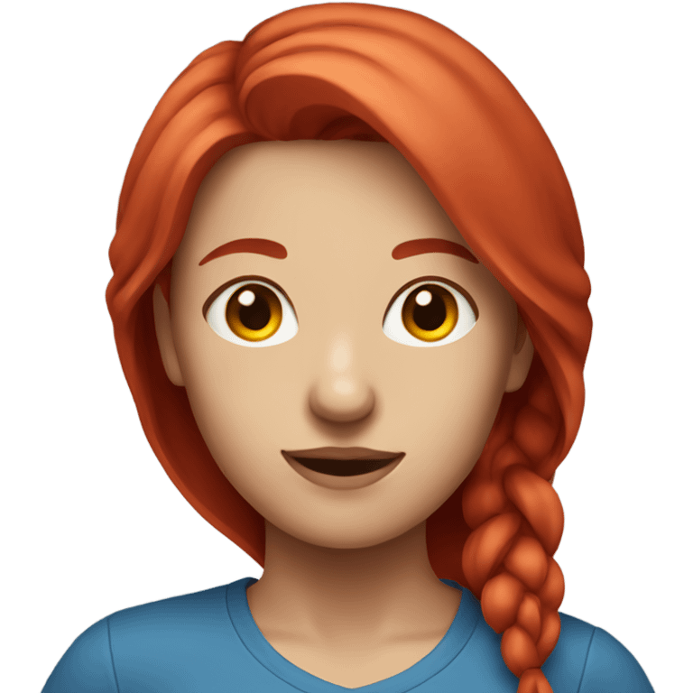 Female portrait in blue shirt and red hair emoji