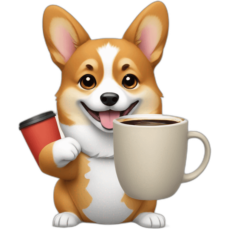 corgi holding a cup of coffe with his paws emoji