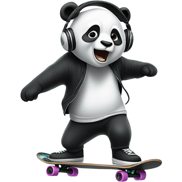 panda skateboarding with headphones emoji