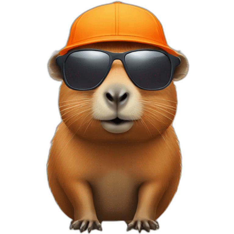 Capybara with sunglasses and an orange on the head emoji