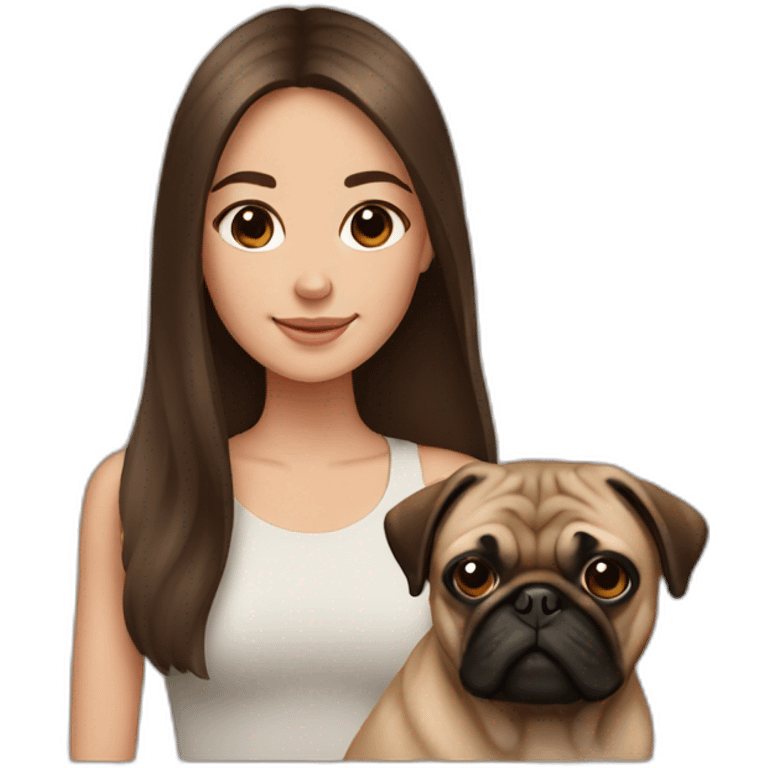 Girl with long brown hair and brown pug emoji