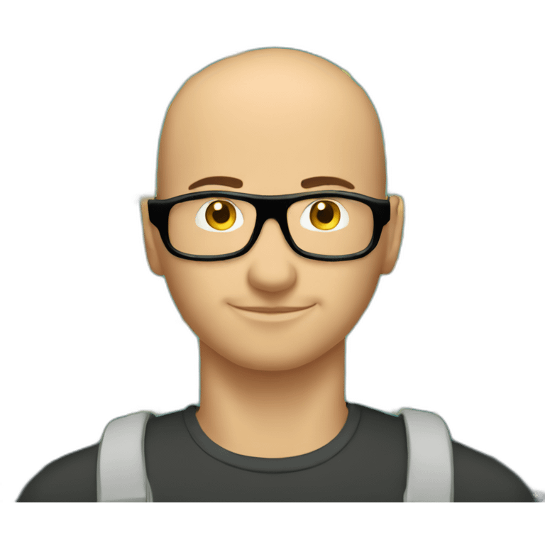 Handsome shaved head guy, light mustache, a hacker, aviator glasses, headband matrix symbols background emoji