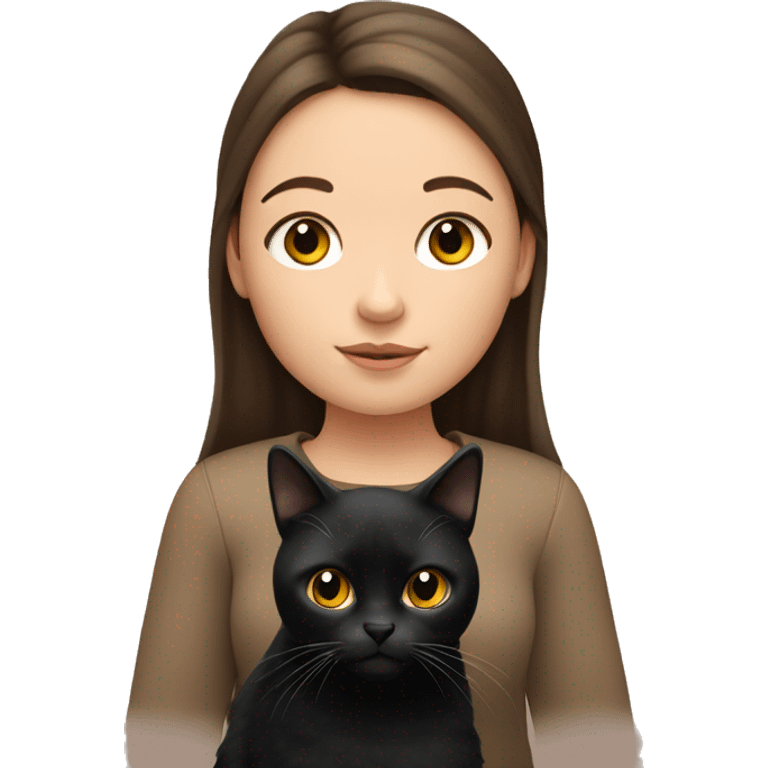 Chubby brown hair girl holding a black cat emoji