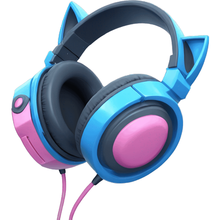 blue and pink cat ear gaming headphones emoji