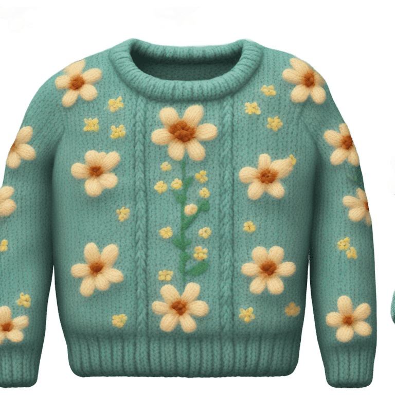 Knit sweater with turkis flowery design emoji