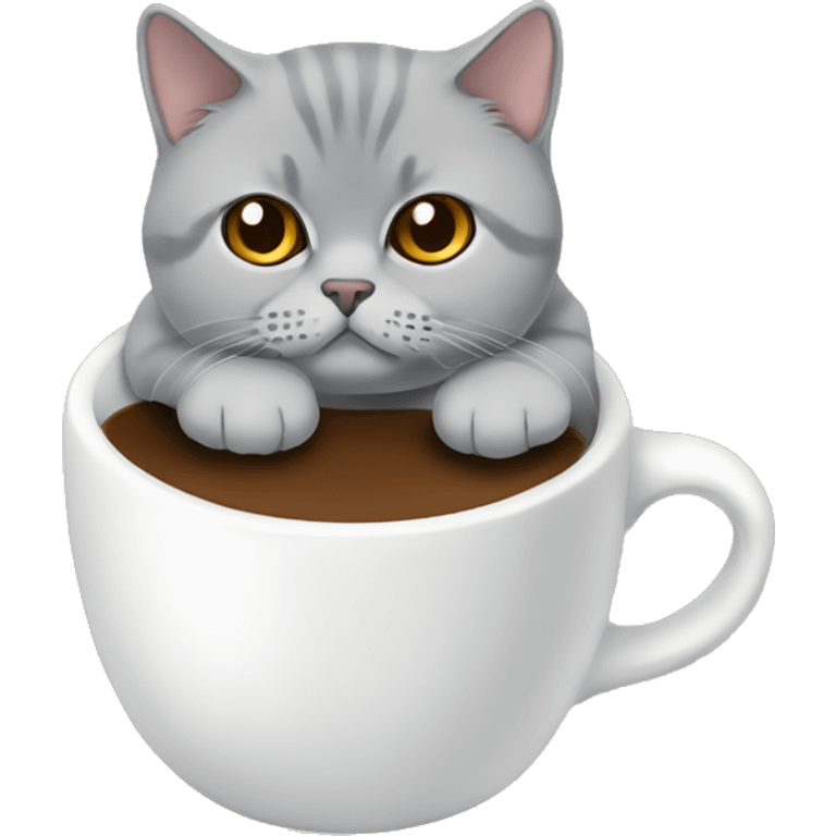 british shorthair cat in coffee with Brown eyes sitting  emoji